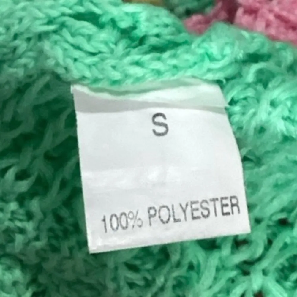 Women's Multi Colorblock Crochet Knit Long Sleeve Square Neck Sweater Crop Top S - Image 3