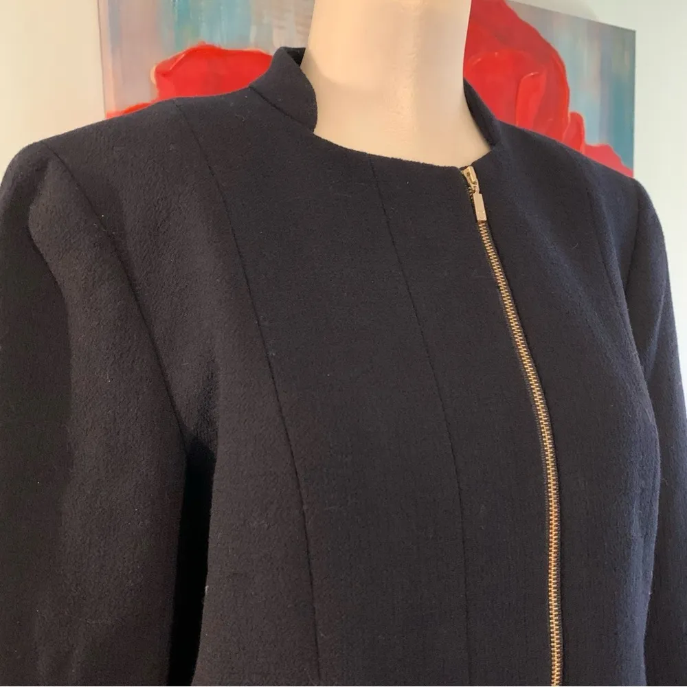 Lafayette 148 New York Womens Wool Split Hem Blazer Jacket Blue Size 8 M - Image 2