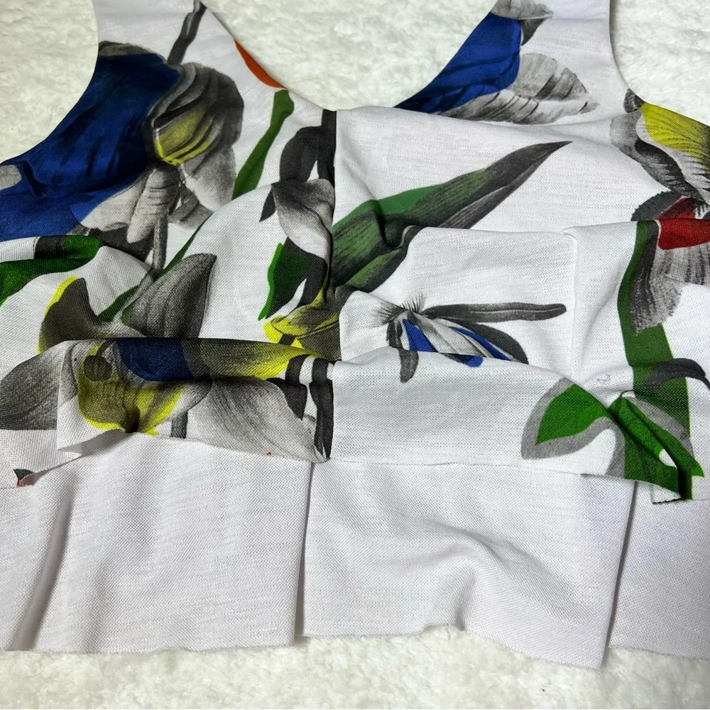 Zara White Floral Cropped Swing Tank Top - Image 4