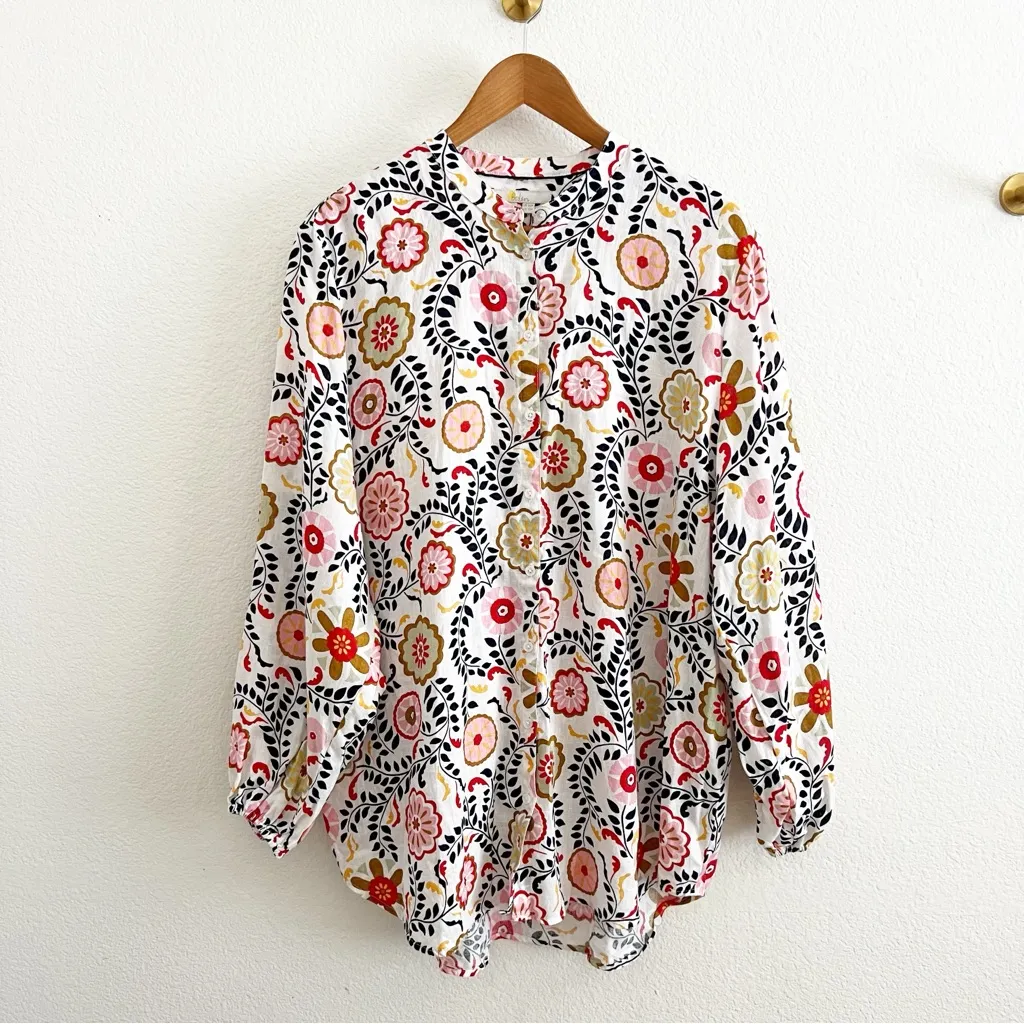 Boden Rosie Tunic Beach Shirt Opulent Garden Floral 100% Linen Size 12P l - Image 2
