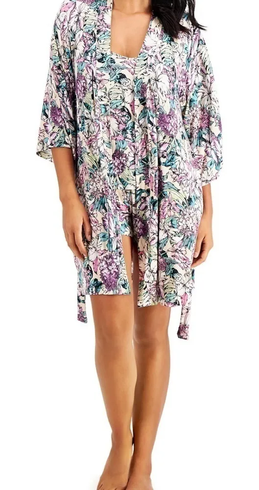 INC Up All Night Heavenly Soft Wrap Robe, Cami & Shorts Pajama Set NWT Size Sm Purple - Image 1
