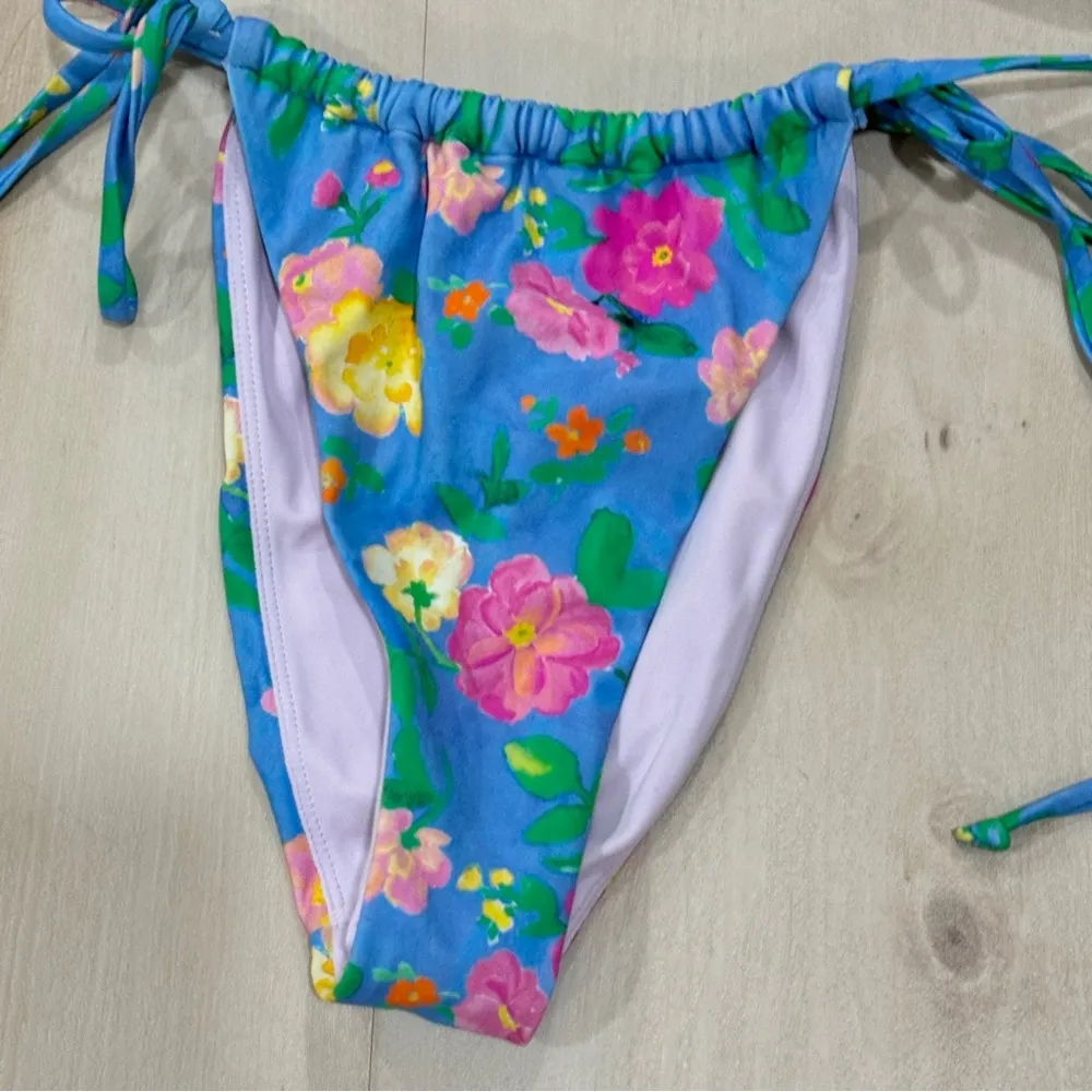 PacSun Bikini Set Floral Splash Curtain Tie Side Bottoms hawaii strapless top - Image 4