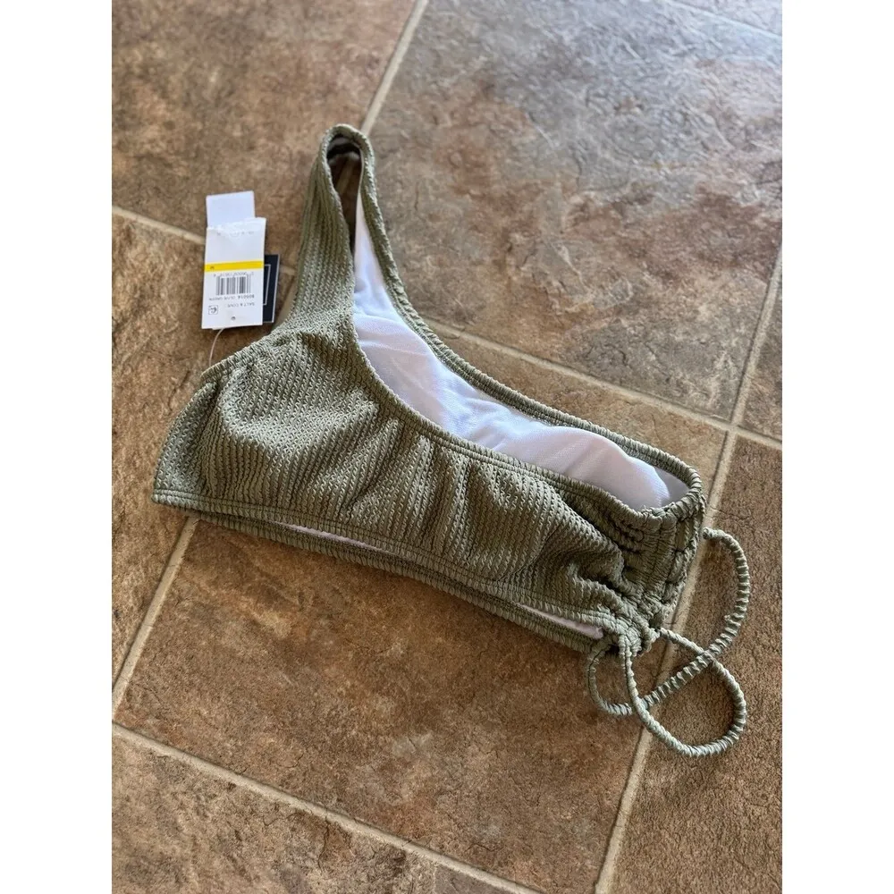 Salt + Cove One Shoulder Ribbed Bikini Top Olive Green Size Small - Image 7