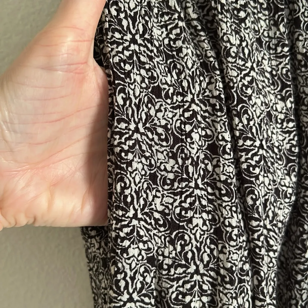 Knox Rose black cream boho floral rayon pull on elastic waist wide leg pants XL - Image 4