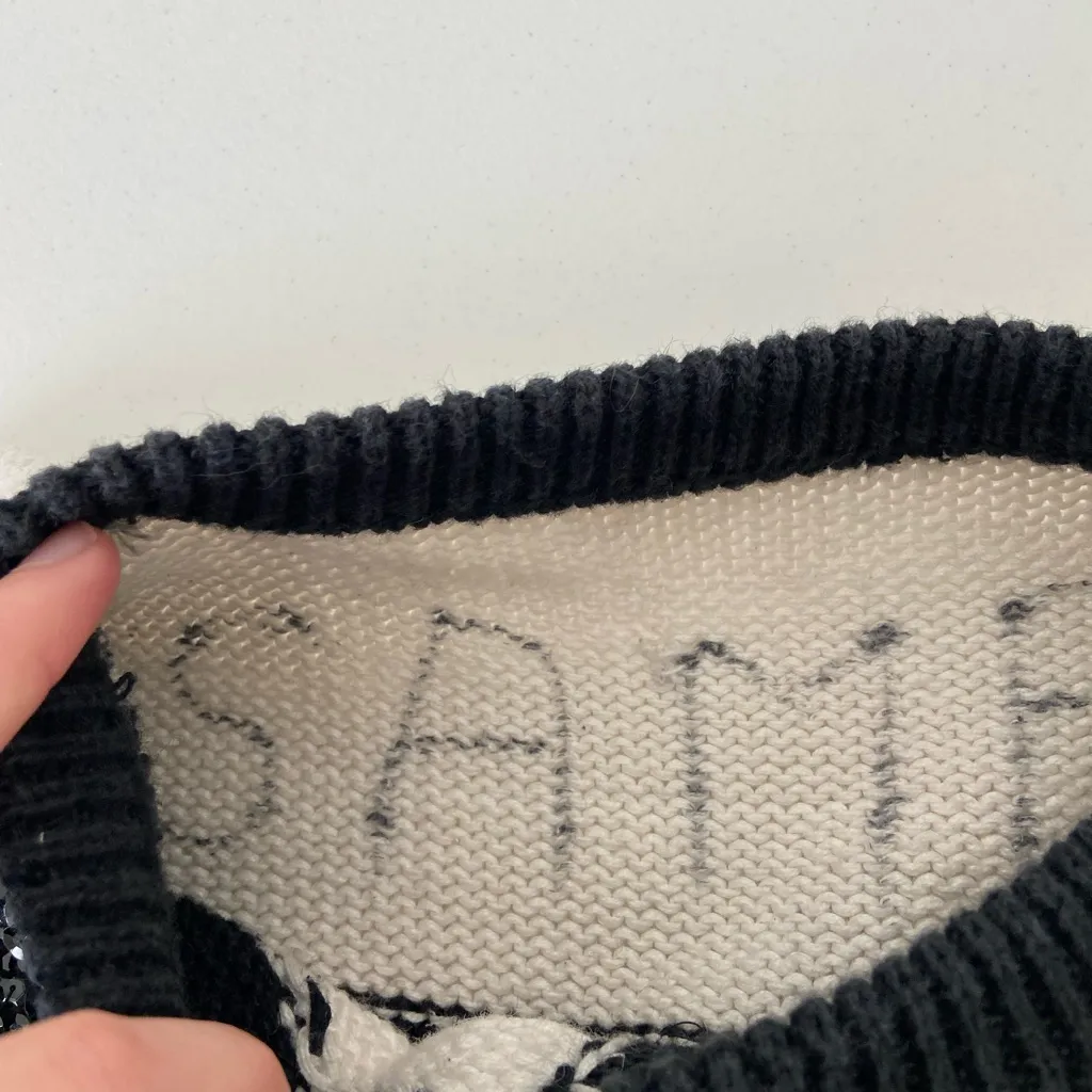 Women’s black white sequins‎ patterned crewneck thick knit sweater medium - Image 6