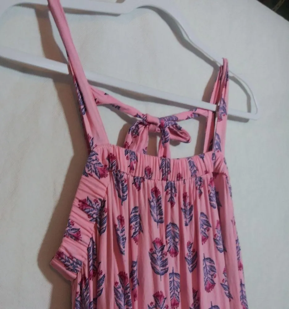 Old Navy Sleeveless Tie-Back Cutout Maxi Swing Pink Posie Dress Boho Size S - Image 3