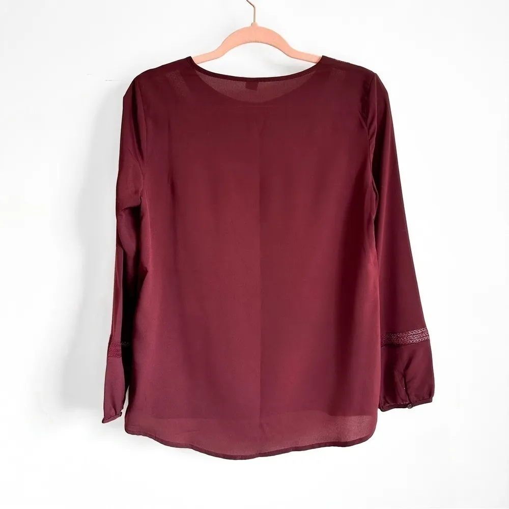 Old Navy Lattice billowy Balloon Sleeve Blouse Burgundy Crimson sz Small - Image 4