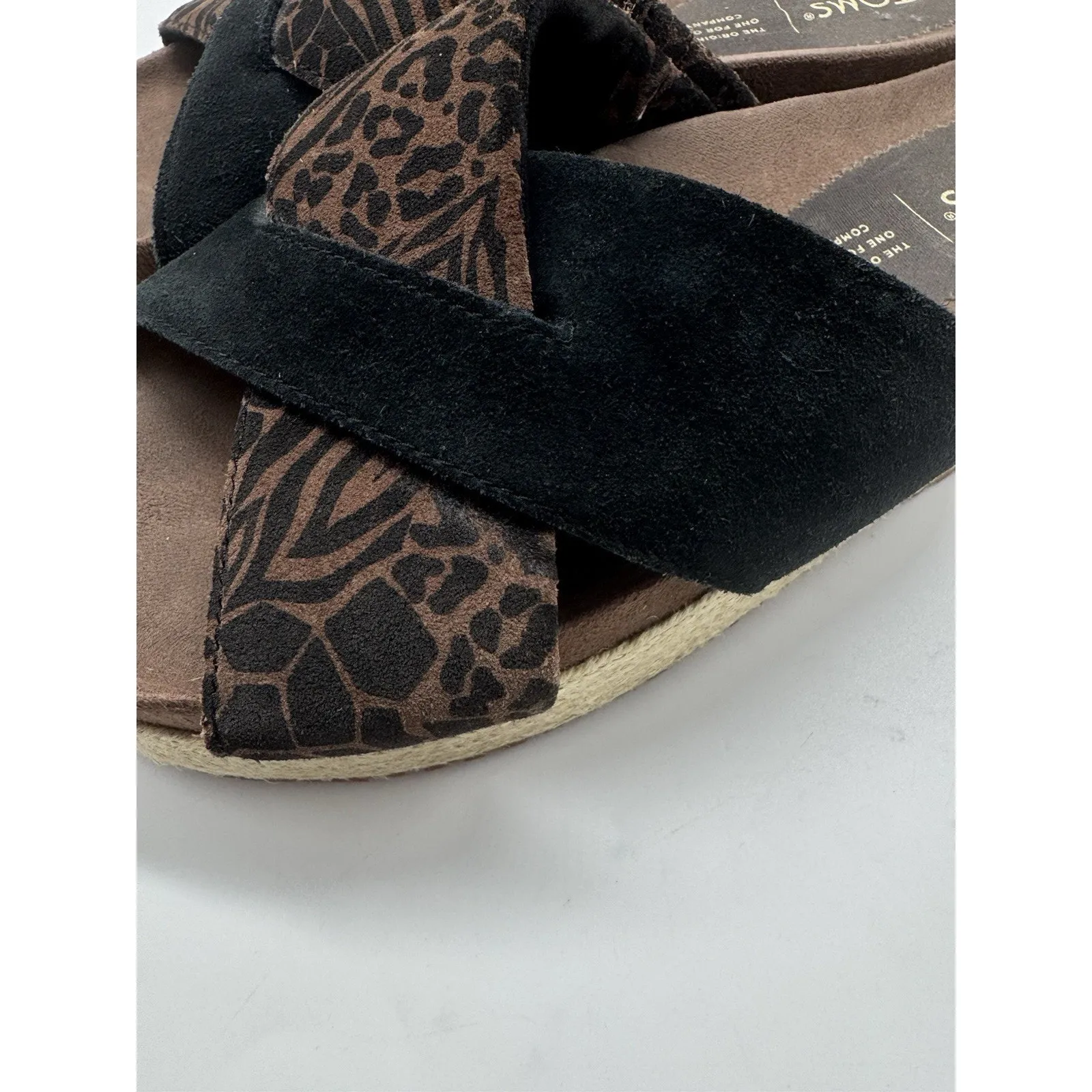 Tom’s Paloma Sandals Brown Black Platform Espadrille Leather Slides Womens Sz 9 - Image 5