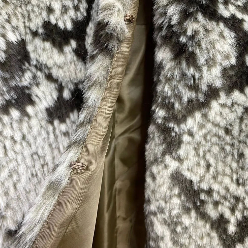 Snake Python Mobwife Faux Fur Vegan Short Jacket Coat Taupe Womens XL - Image 5