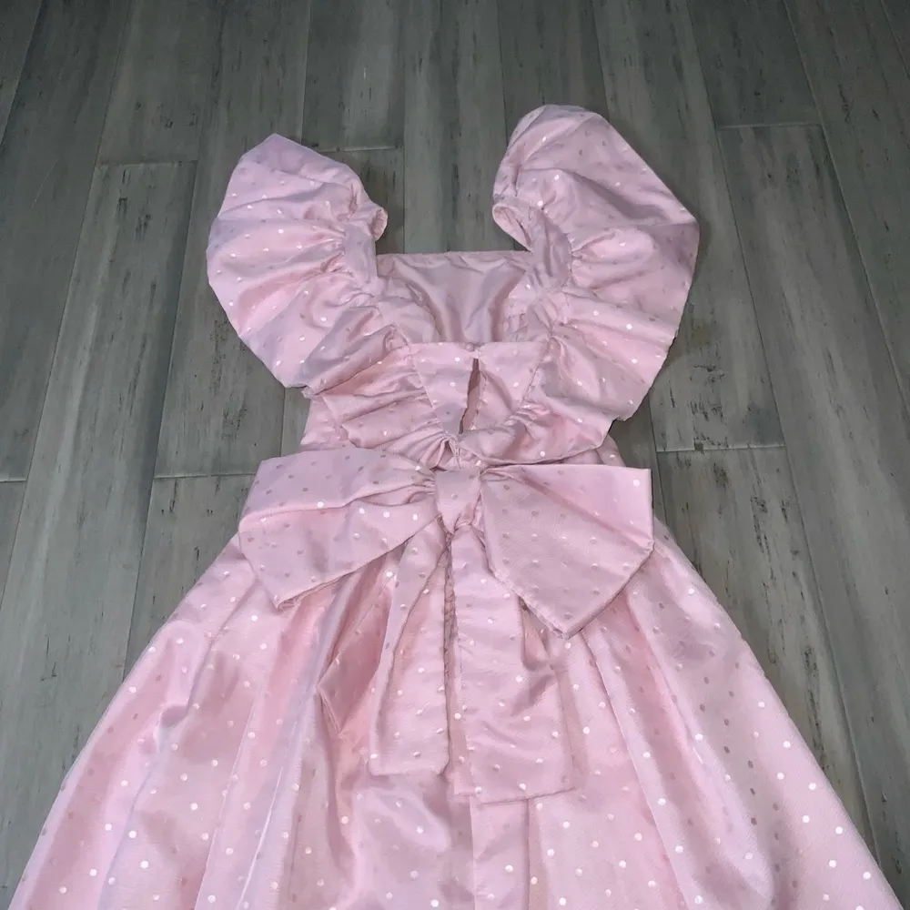 Cinderella Pink Chiffon Overlay Metallic Polka Dots Ruffle Off Shoulder Dress XS - Image 7