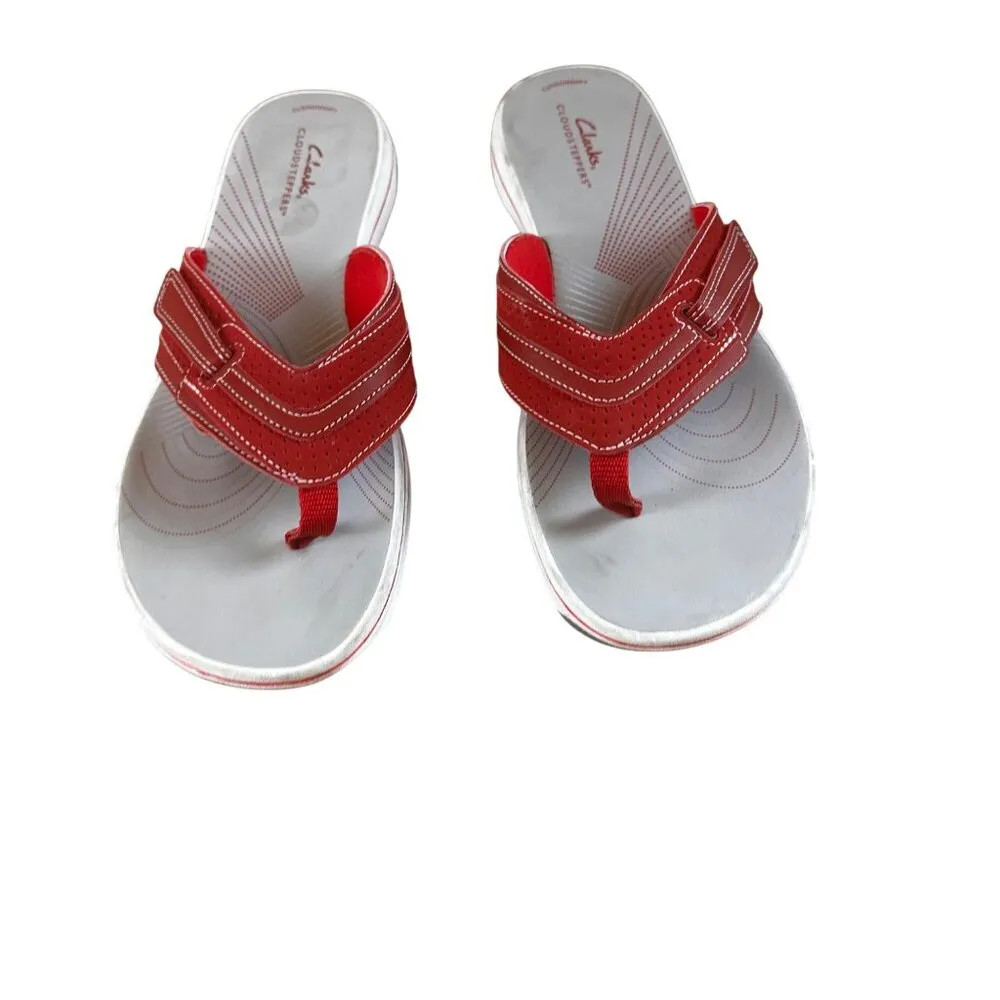 Clarks Size 11 Slip On Womens Thong Sandal Red - Image 9