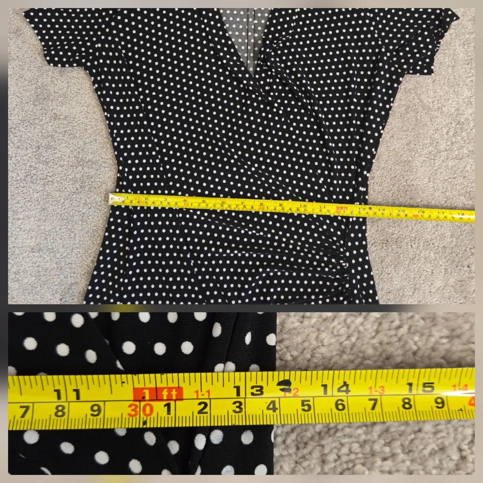 Norma Kamali Black White Polka Dot Faux Wrap Jersey Knit Fitted Sheath Dress S - Image 11