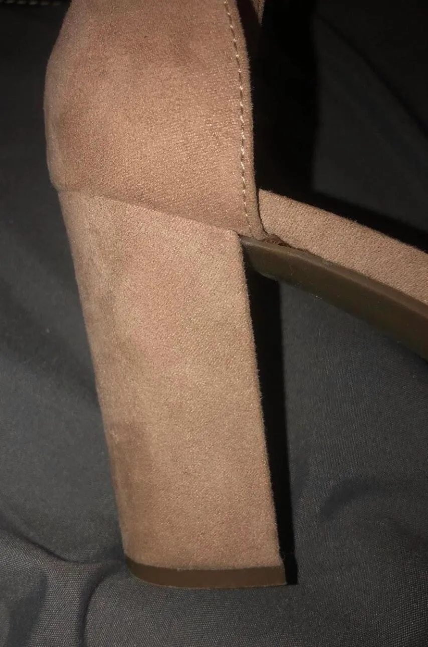 Tan Suede B L O C K Heels - Image 2