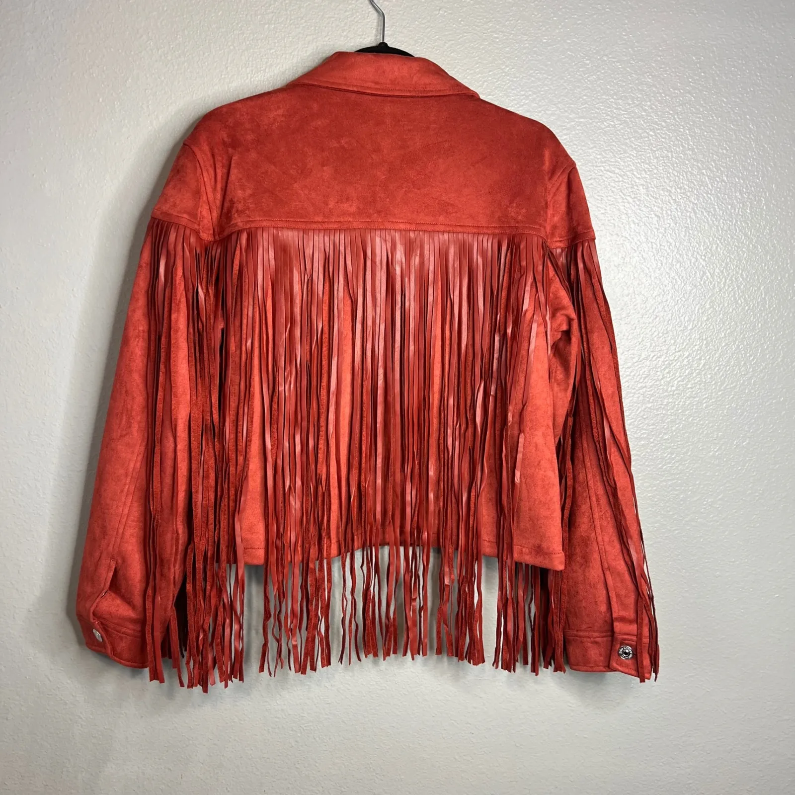 Juicy Couture Fringed Trucker Jacket Size L Rust Faux Suede Western Boho NWT - Image 9