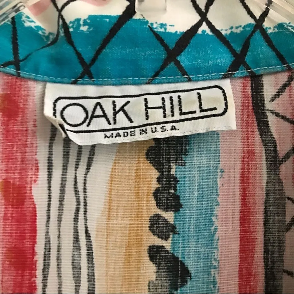 Vintage Oak Hill 1980s multi color “painted”look button up shirt M/L* White Size M - Image 8
