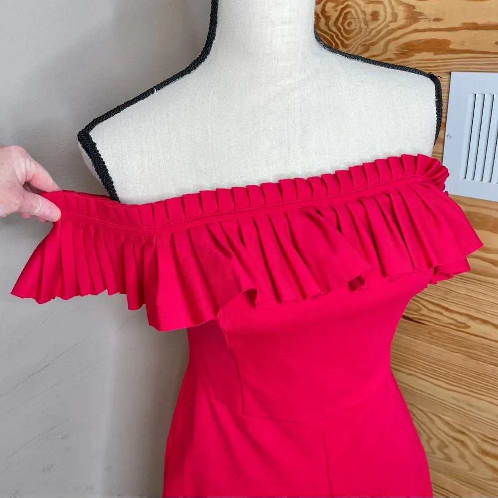 Red Ruffle Off The Shoulder Shorts One Piece Romper 4 - Image 4