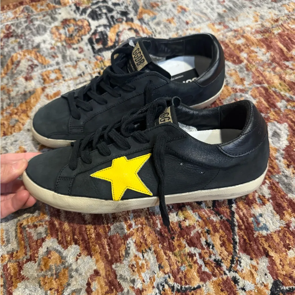 GOLDEN GOOSE Black Nubuck And Yellow Leather Hi Star Sneakers Size 7.5 - Image 9