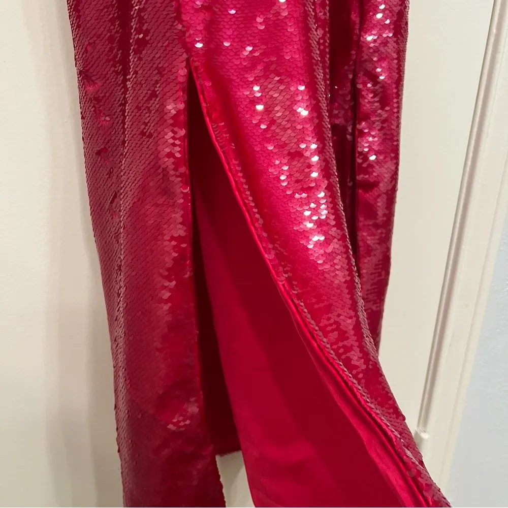 NEW Ganni Women's Red Sequined Satin Dress - Image 9