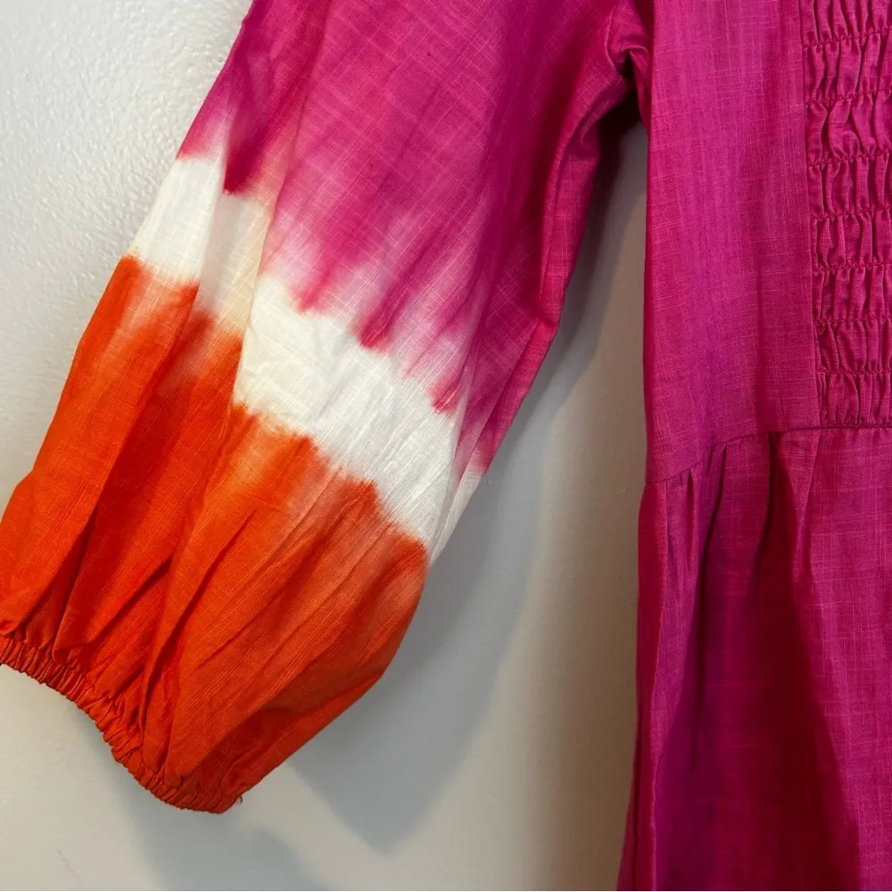 NWT Sachin + Babi Pink Ombre Ruched Long Balloon Sleeve Cotton Dress - Image 9