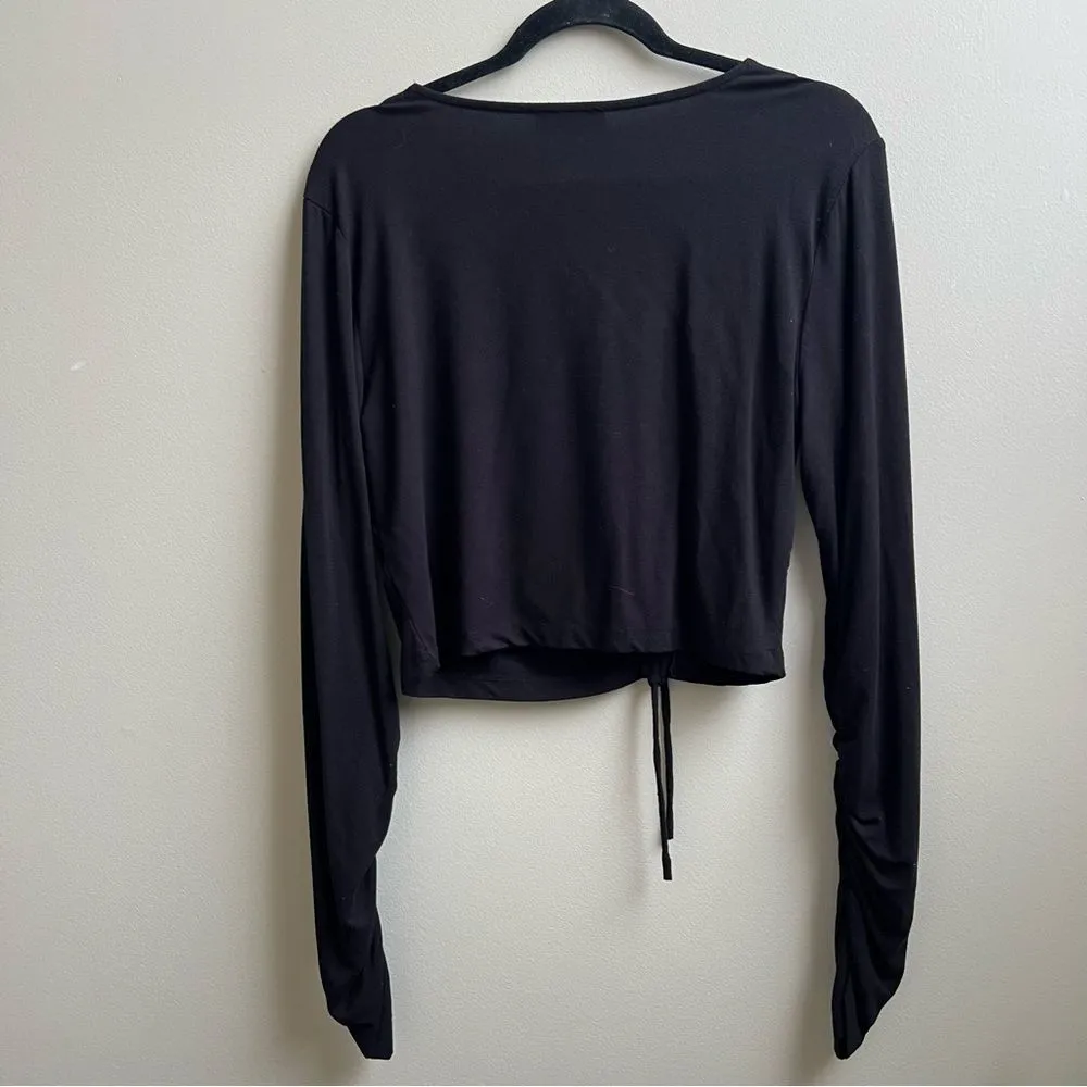 House of Harlow Black whimsigoth Cinched Asymmetrical V Neck Crop Top Size L Size L - Image 2