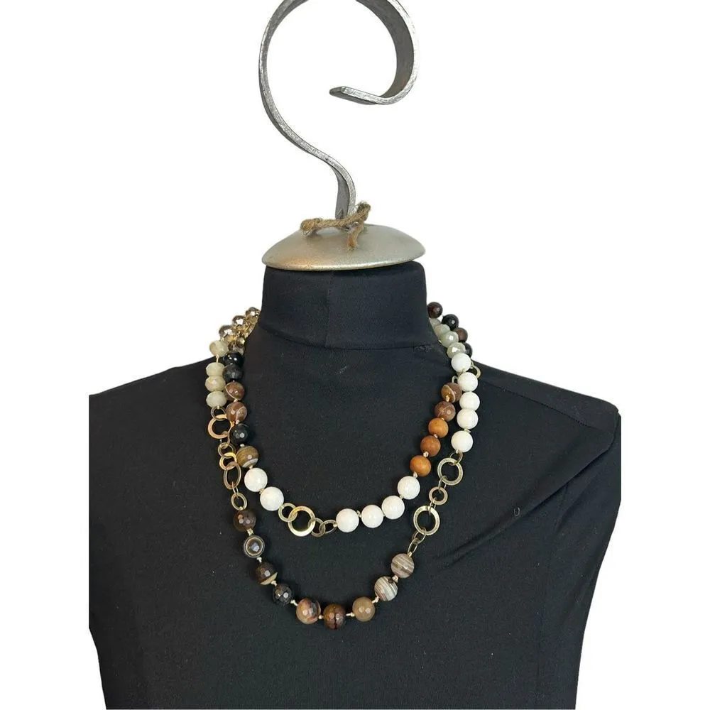 Lonna & Lilly chunky brown and white beaded layered statement necklace - Image 2