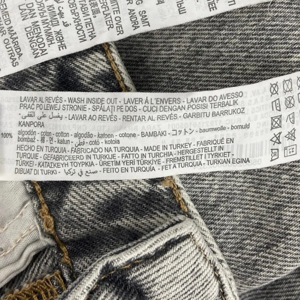 Zara Gray Washed Cotton Mid Rise Distressed Raw Hem Denim Bermuda Jean Shorts 0 - Image 4