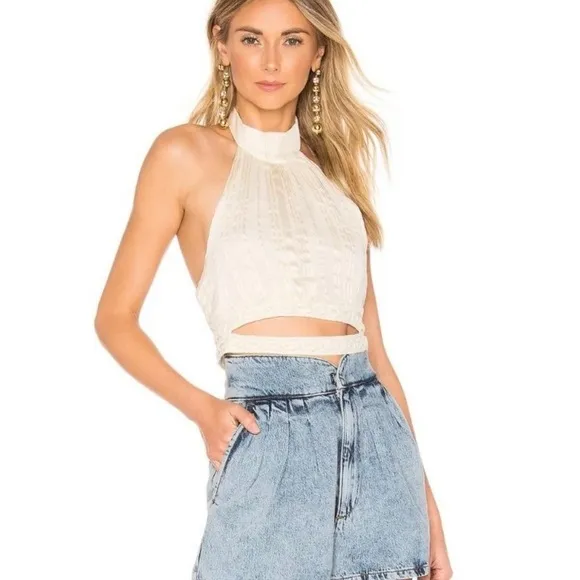 Lovers + Friends NWT $138 Aster Metallic Halter Top Revolve SOLD OUT Embroidered - Image 6