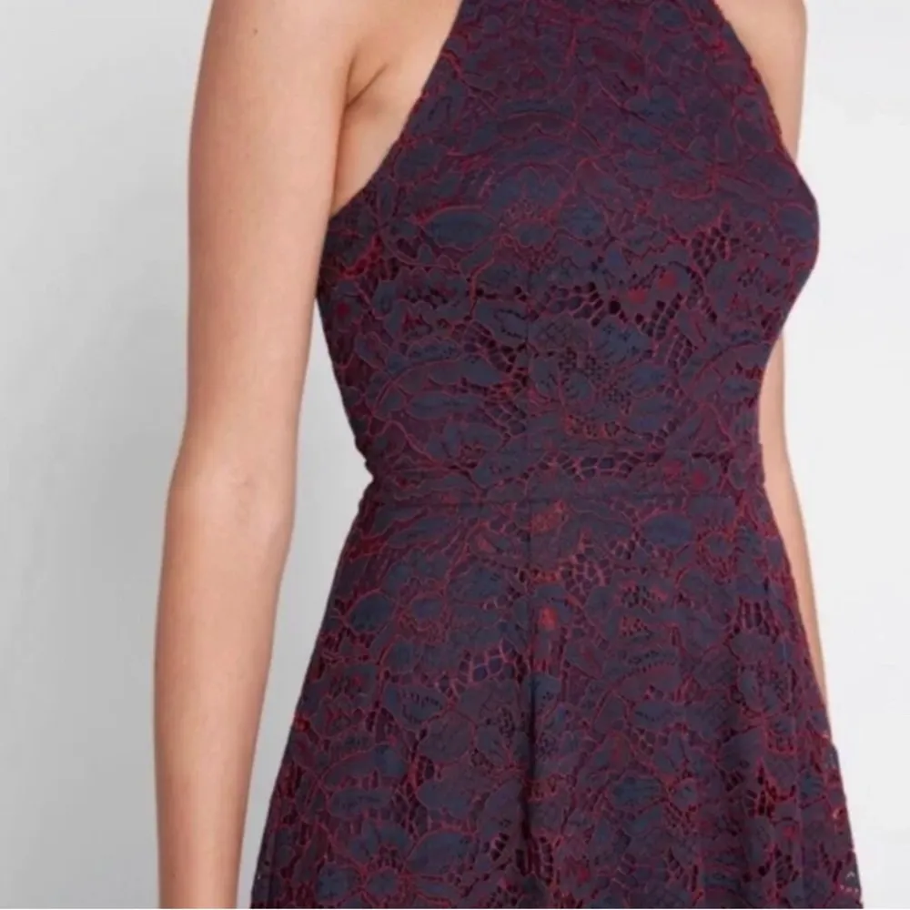 ModCloth A Night Like This Navy Sleeveless Midi Dress With Red Lace Overlay - Image 2