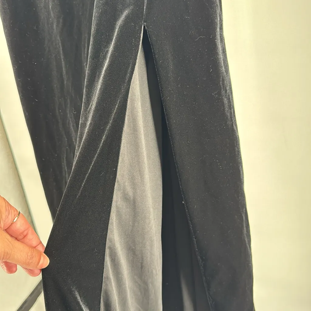 Lulu's Elegant Black Velvet One Shoulder Dress high slit XXL event party formal - Image 7
