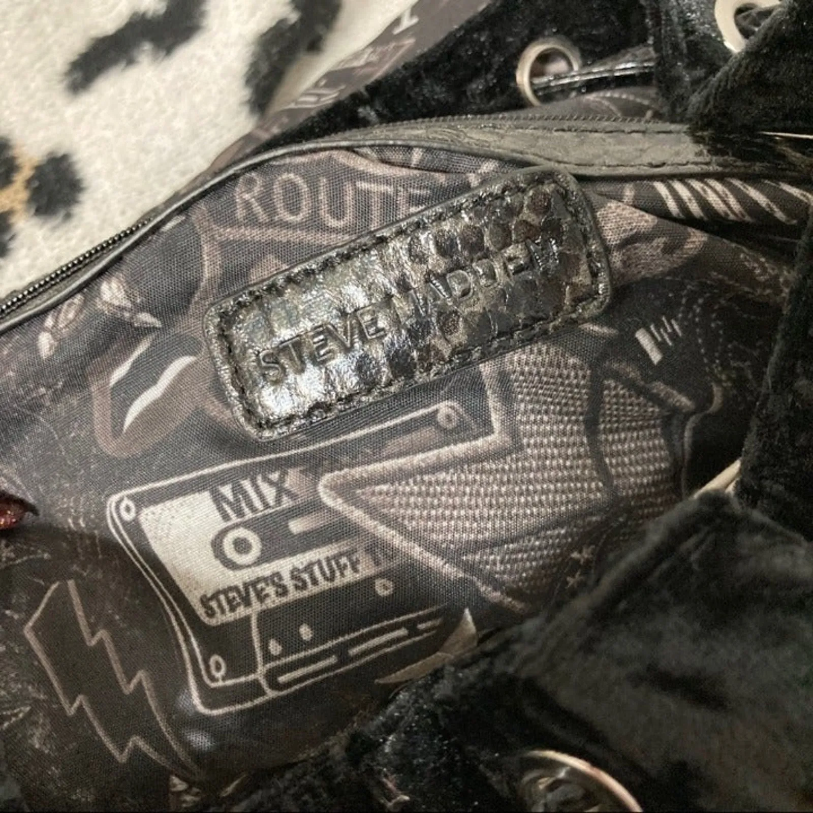 Steve Madden Black Crushed Velvet Mini Backpack with front flip pockets - Image 8