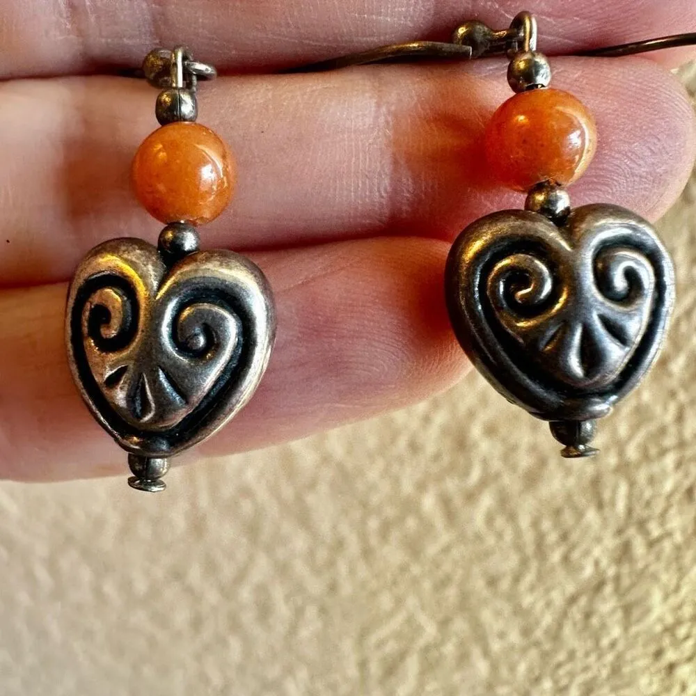 Sterling silver carnelian heart drop earrings - Image 10