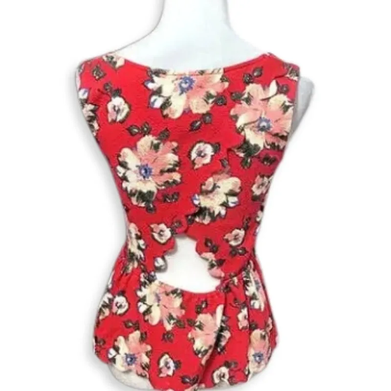 Anthropologie Peplum Top Silhouette Floral Print Scoop Neck Scallop Hem W S - Image 4