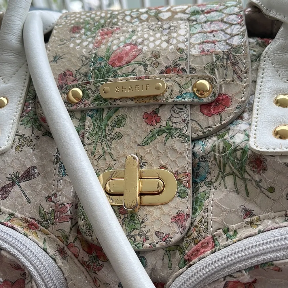 Vintage Hand Painted Floral Leather Sharif Huge Bag w Matching ID Case - Image 2