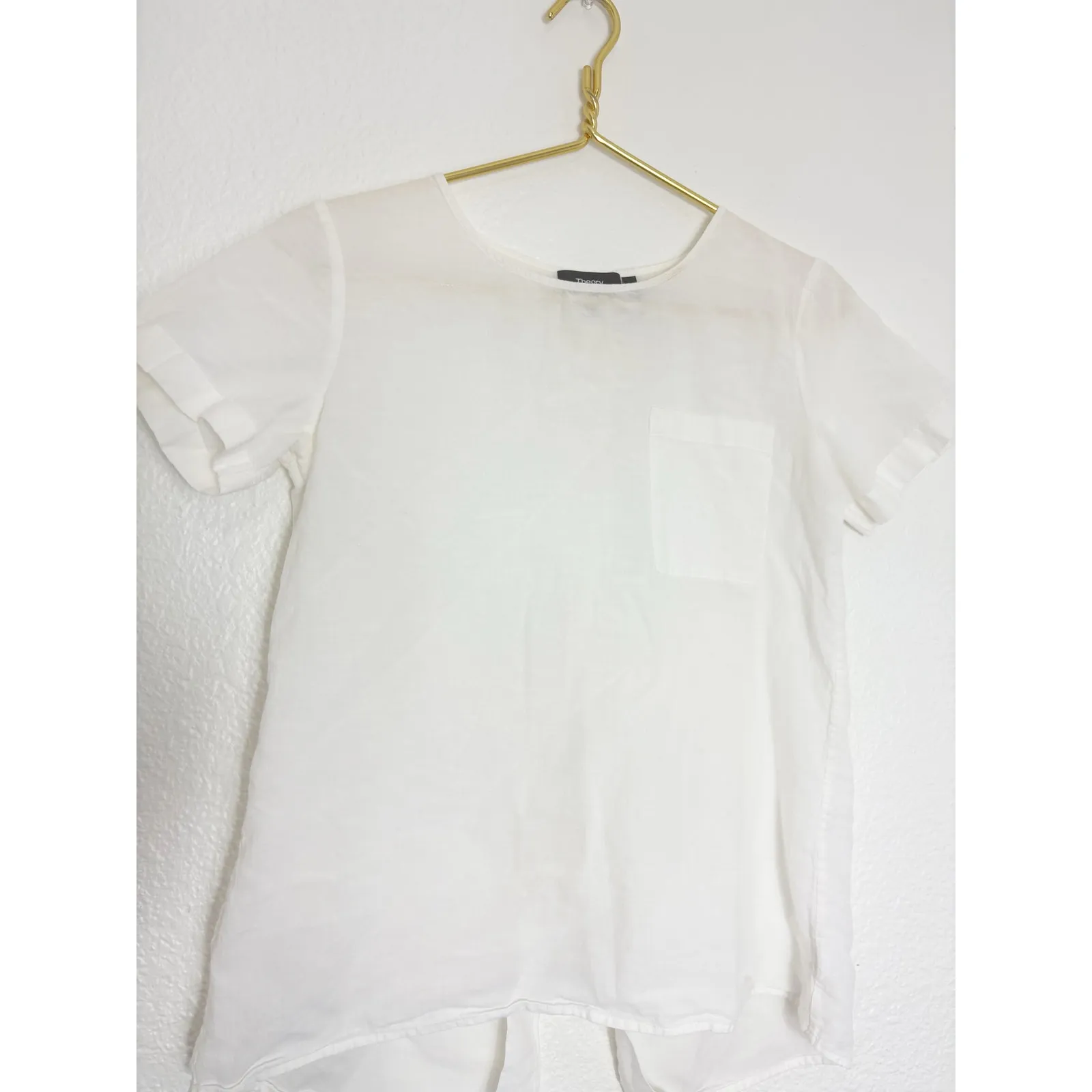 Theory Button Back Shirt Size XS Airy Cotton Lightweight Split Back Quiet Luxury - Image 9