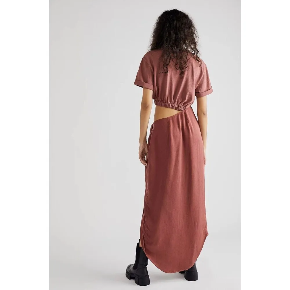 NWT Free People‎ RE/ECLECTIC Cutout Midi Dress Ruched Tie Casual Party XS - Image 2