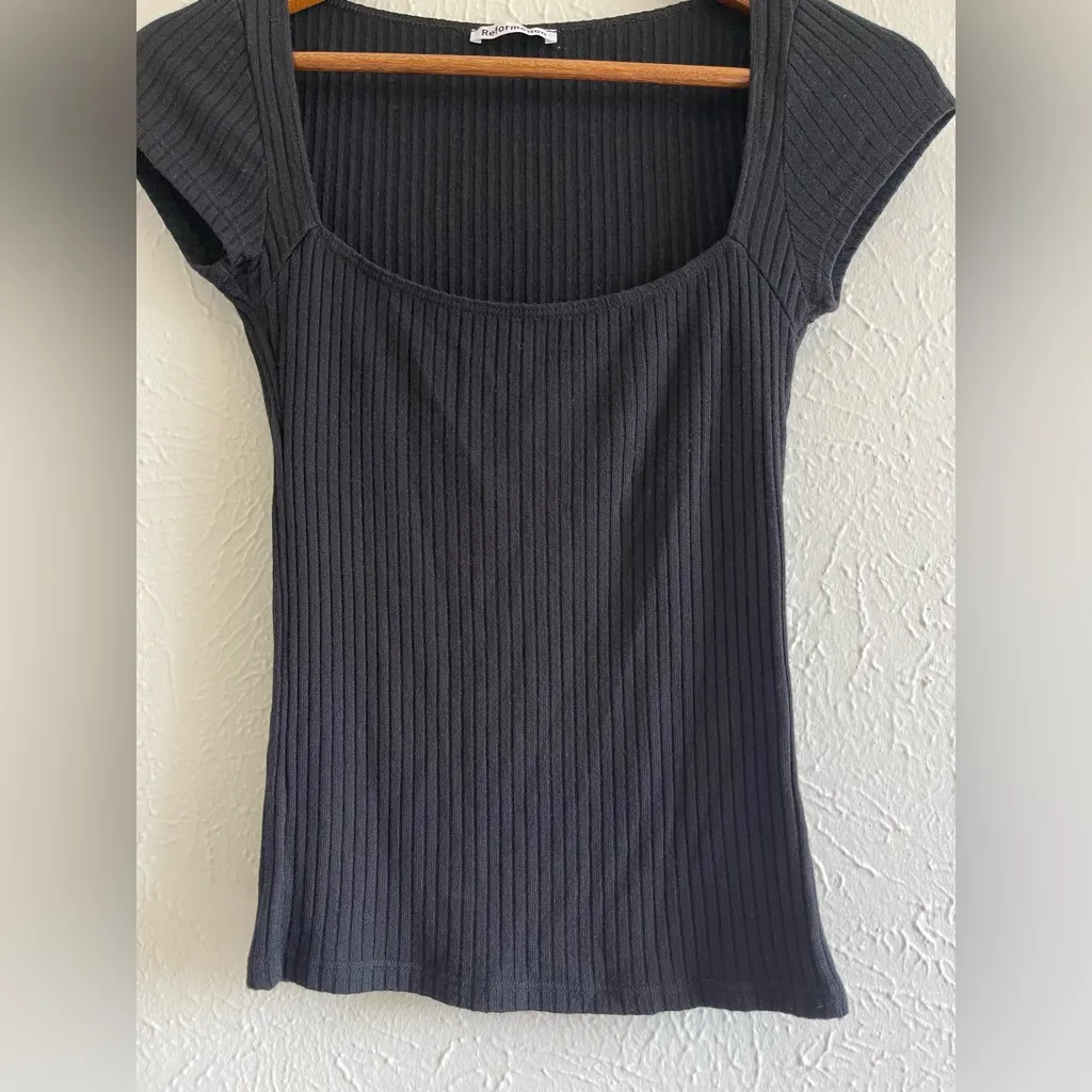 Reformation Bardot Ribbed Knit Top in Black Size XS - Image 5