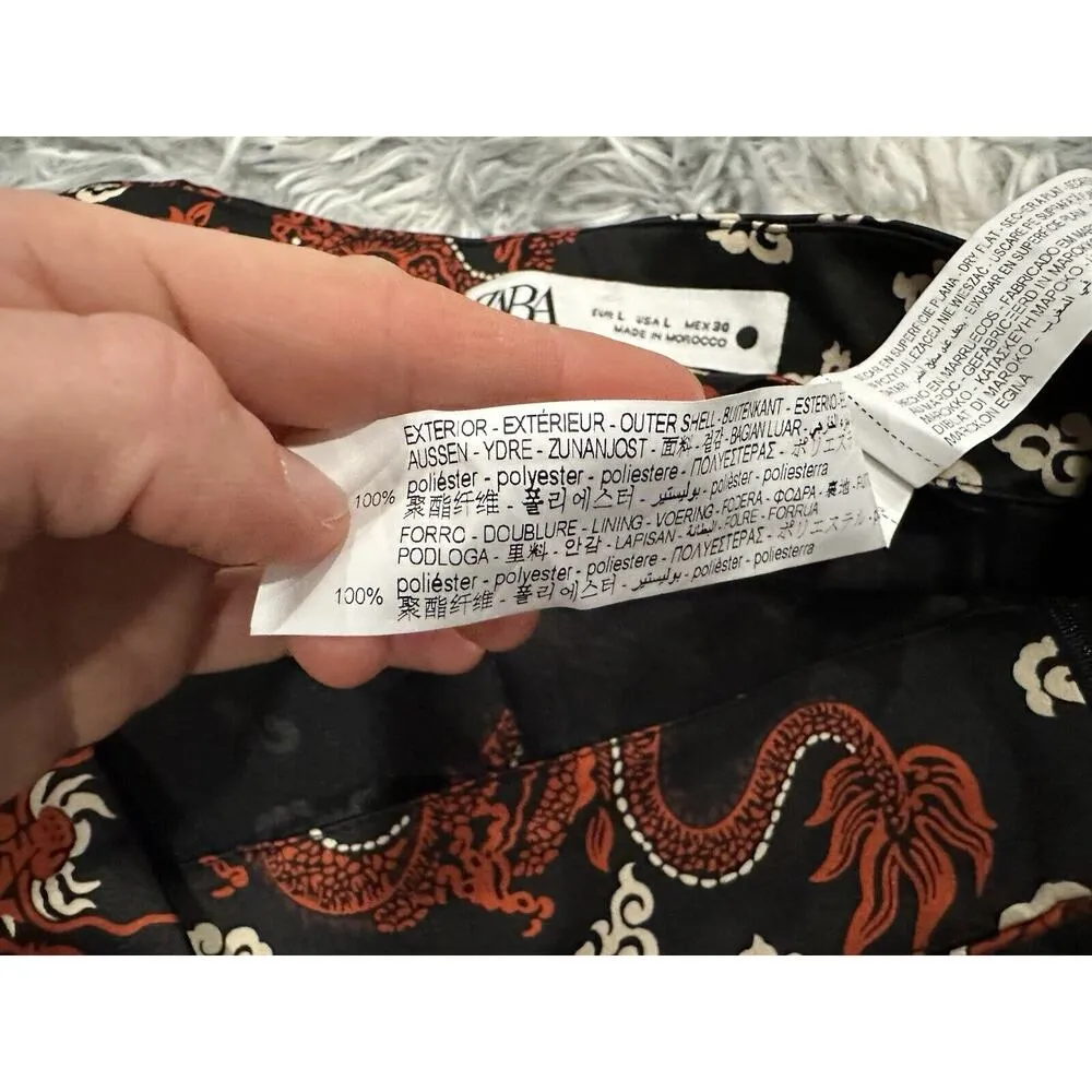 Zara Dragon Pattern Satin Mini Skirt with Slit Large L - Image 4
