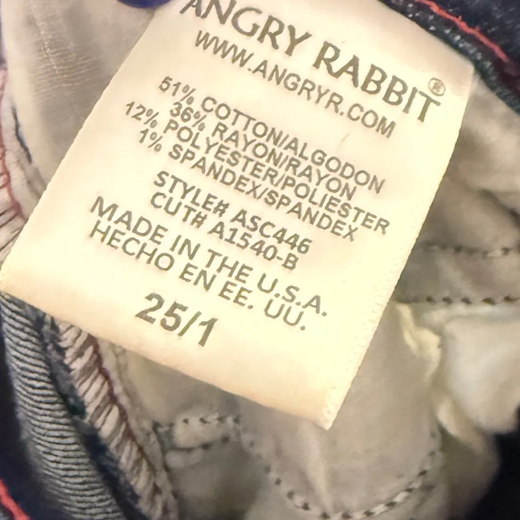 ANGRY RABBIT Women's Dark Wash High Rise Raw Hem Skinny Jeans Size 25 - Image 3