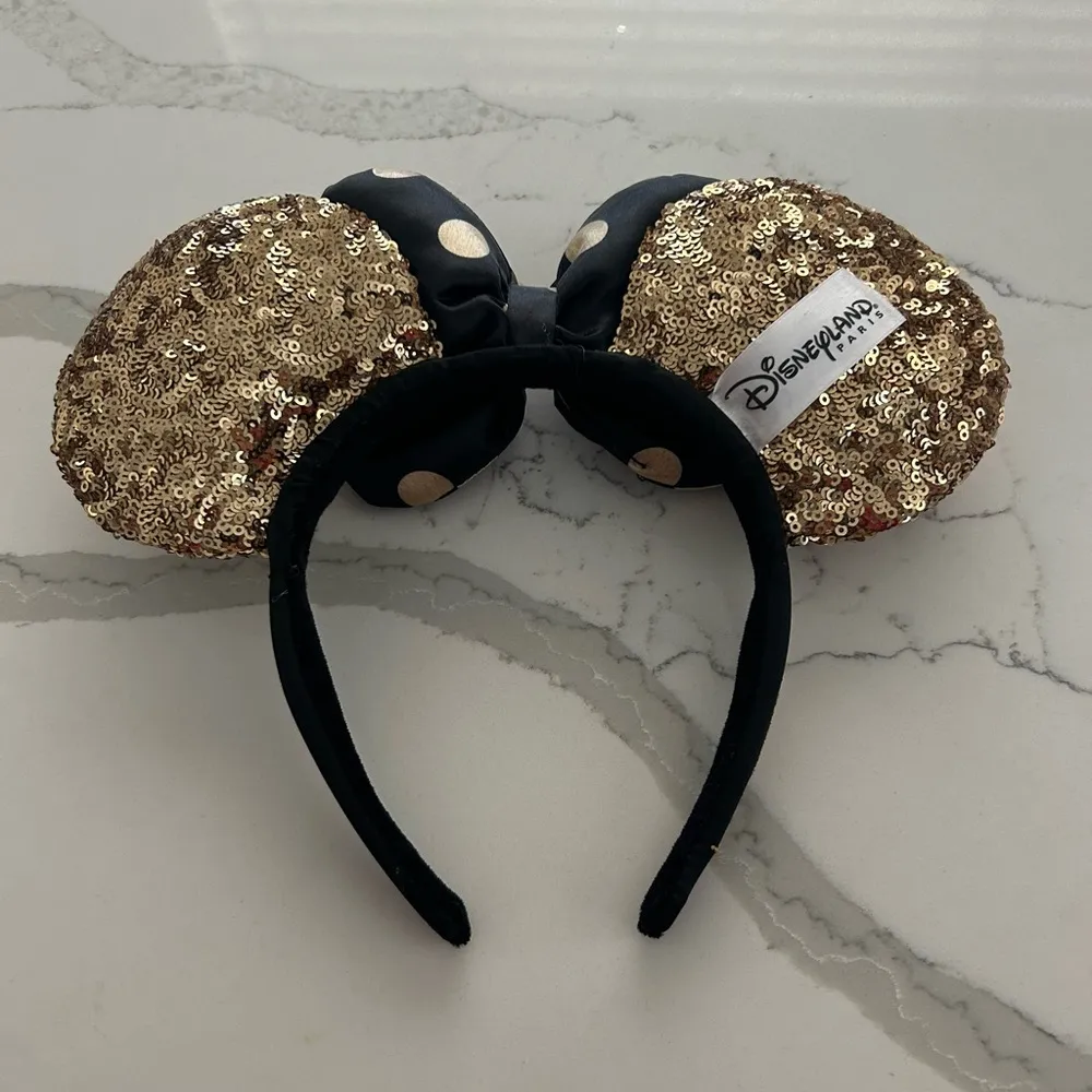 Disneyland Paris Minnie Mouse Ears 25th Anniversary Gold Sequins Black NWOT - Image 3
