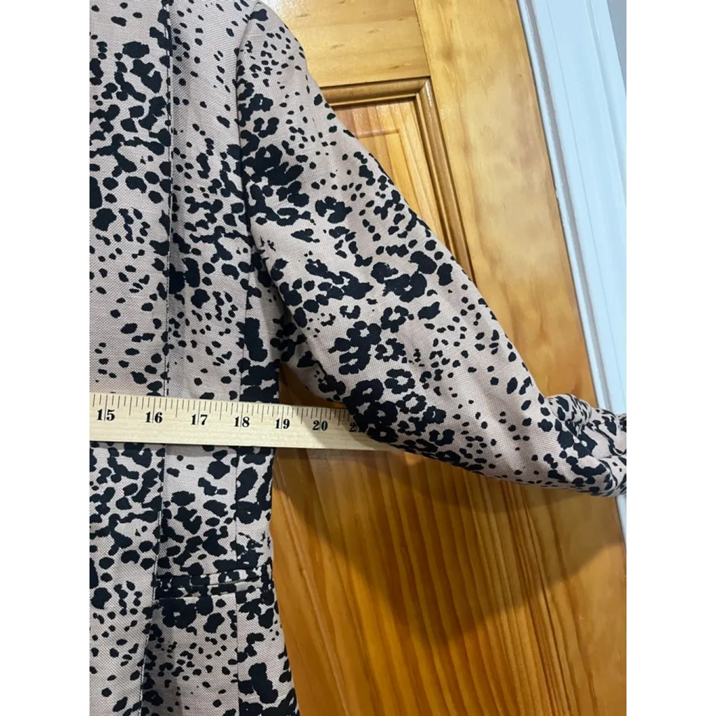 J. Crew Leopard Print Going Out Blazer Linen Blend Ashen Black Womens Size 8 - Image 5