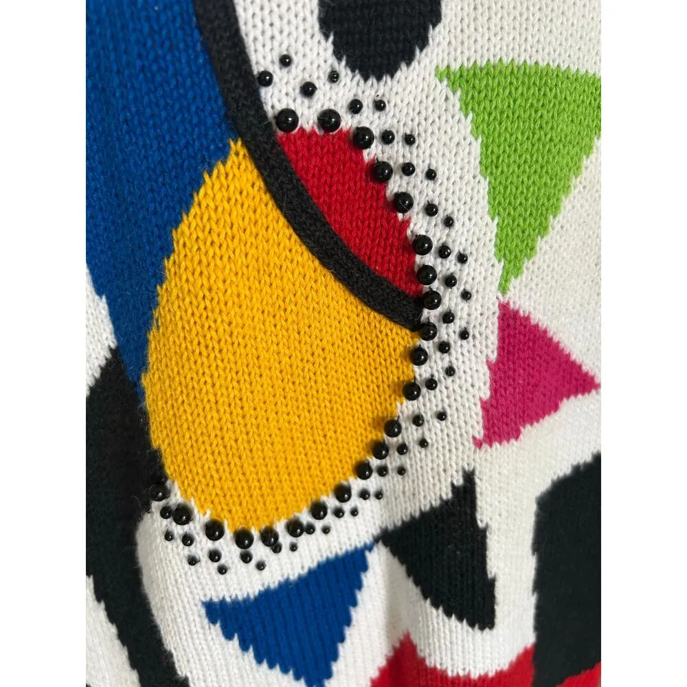 Vintage I.B. Diffusion 90s Colorful Beaded Geometric Patterned Sweater Dress M Size M - Image 7