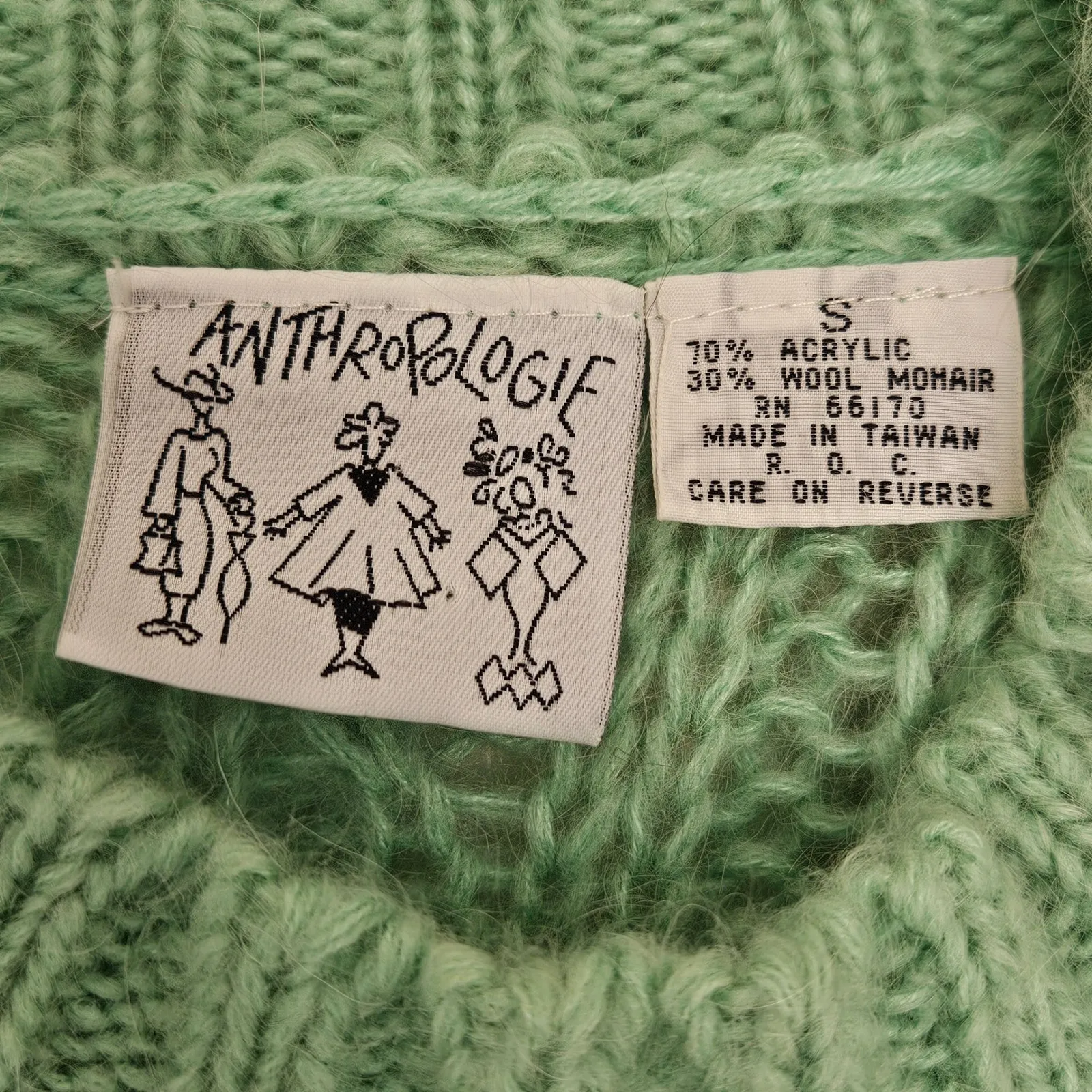 Vintage Anthro Chunky Cable Knit Sweater Dress Green Oversized Retro 90s Size S - Image 4