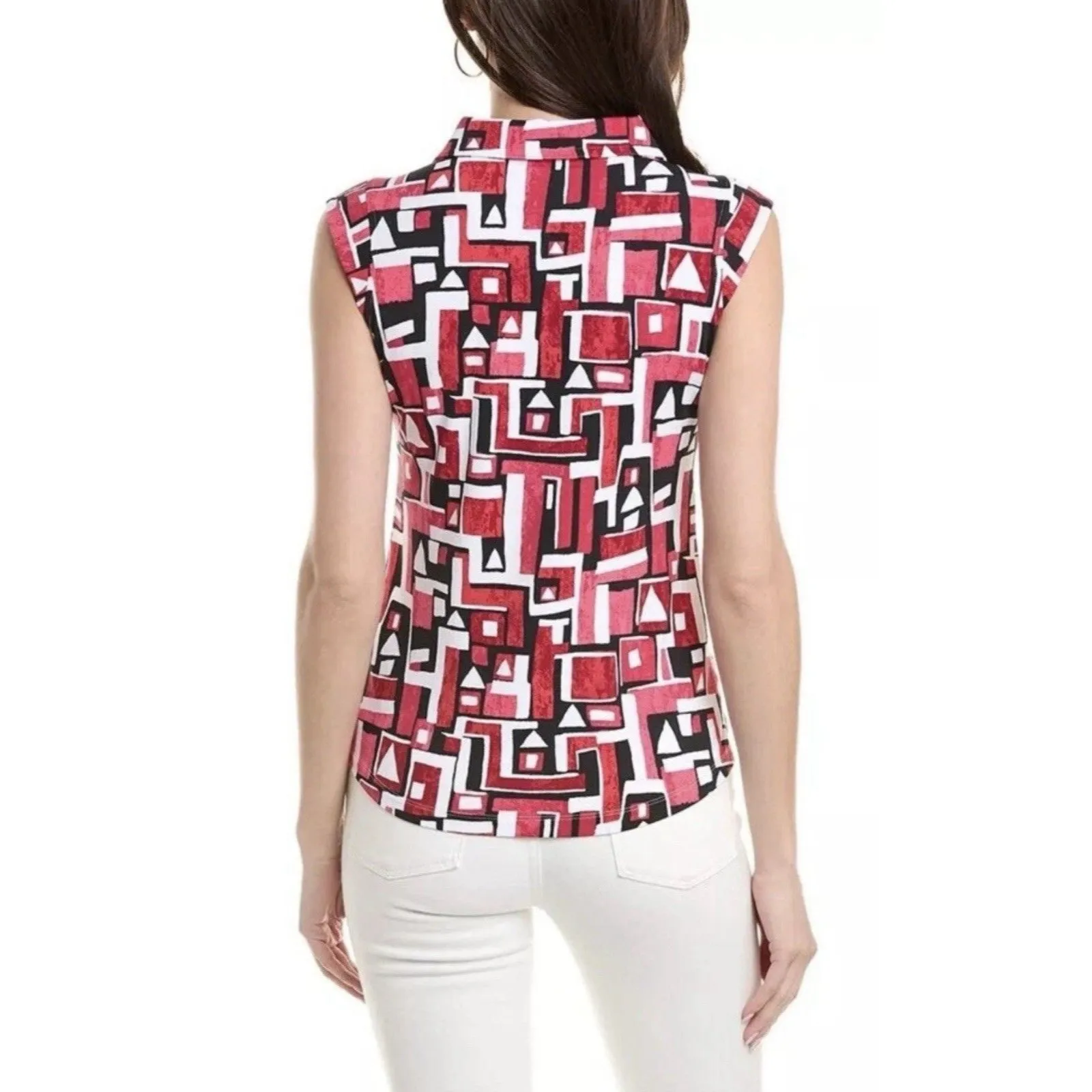 IBKUL Sleeveless Polo Shirt Large Black Red Golf Active Performance Cap Sleeve - Image 8