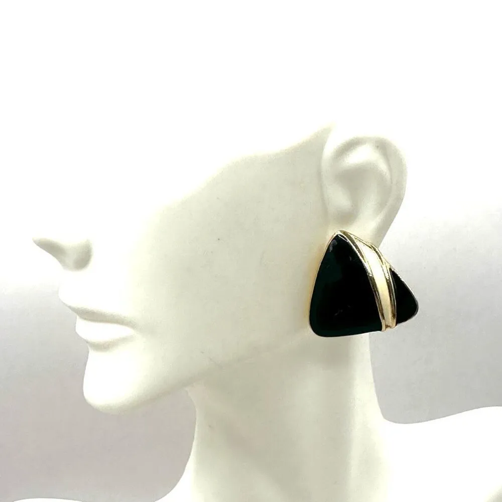 Black and cream triangle post earrings - Image 3
