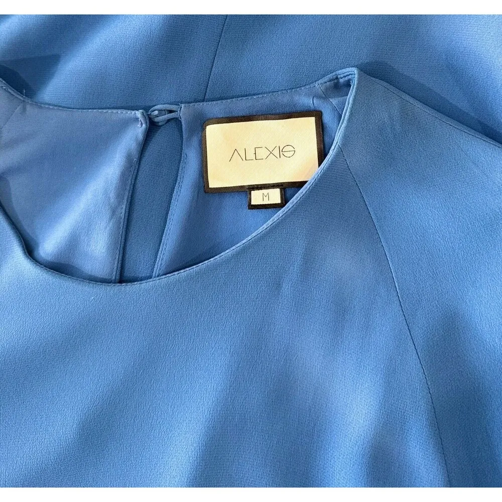 Alexis Womens Dress Blue Melany Flared Sleeve Mini Shift Ruffle A Line Medium - Image 4
