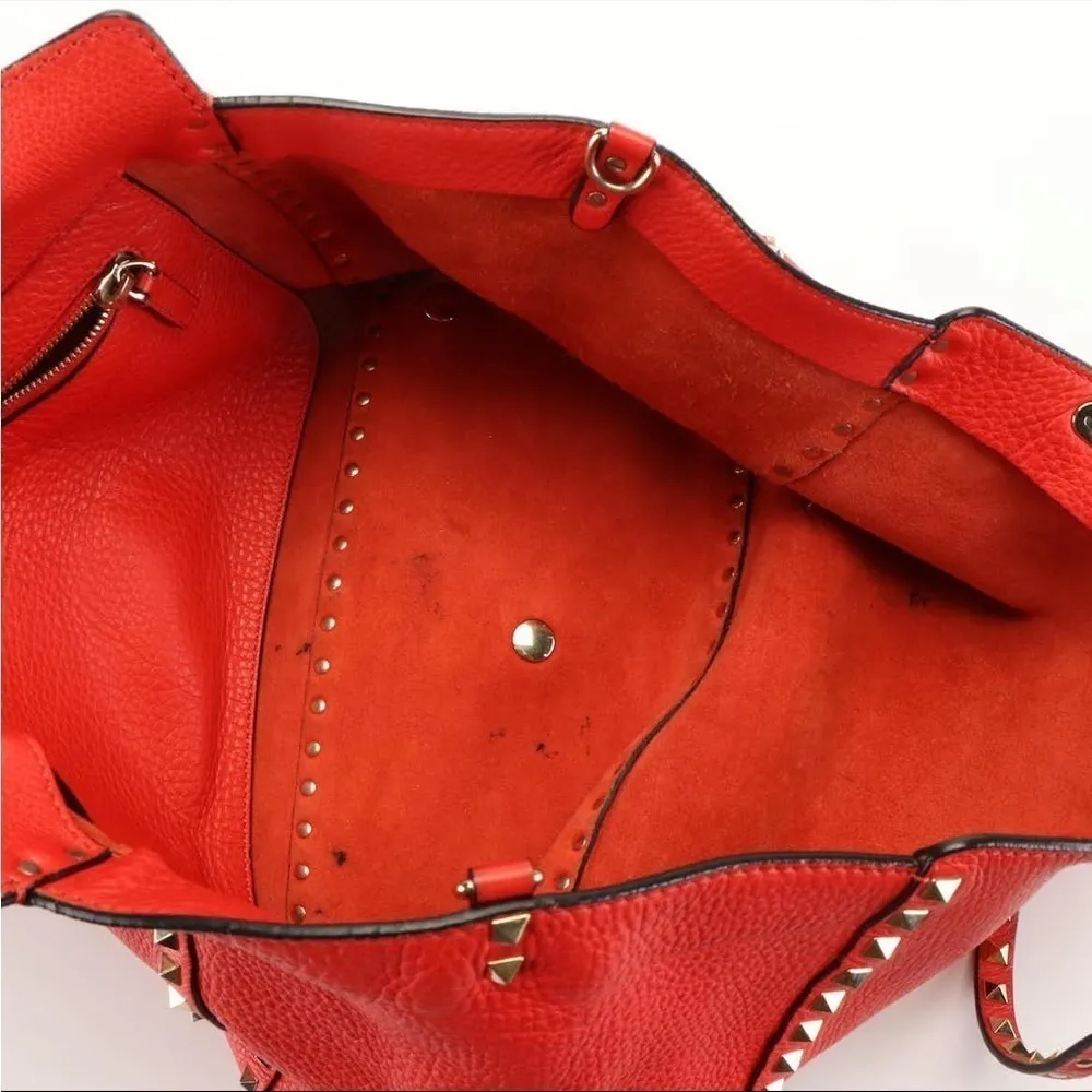 Valentino Rockstud Medium Trapeze Tote Red Leather Studded Luxury Designer - Image 6