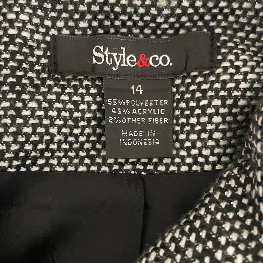 Style & Co Women Cropped Jacket 14 Black Metallic‎ Tweed Career Business Blazer - Image 2
