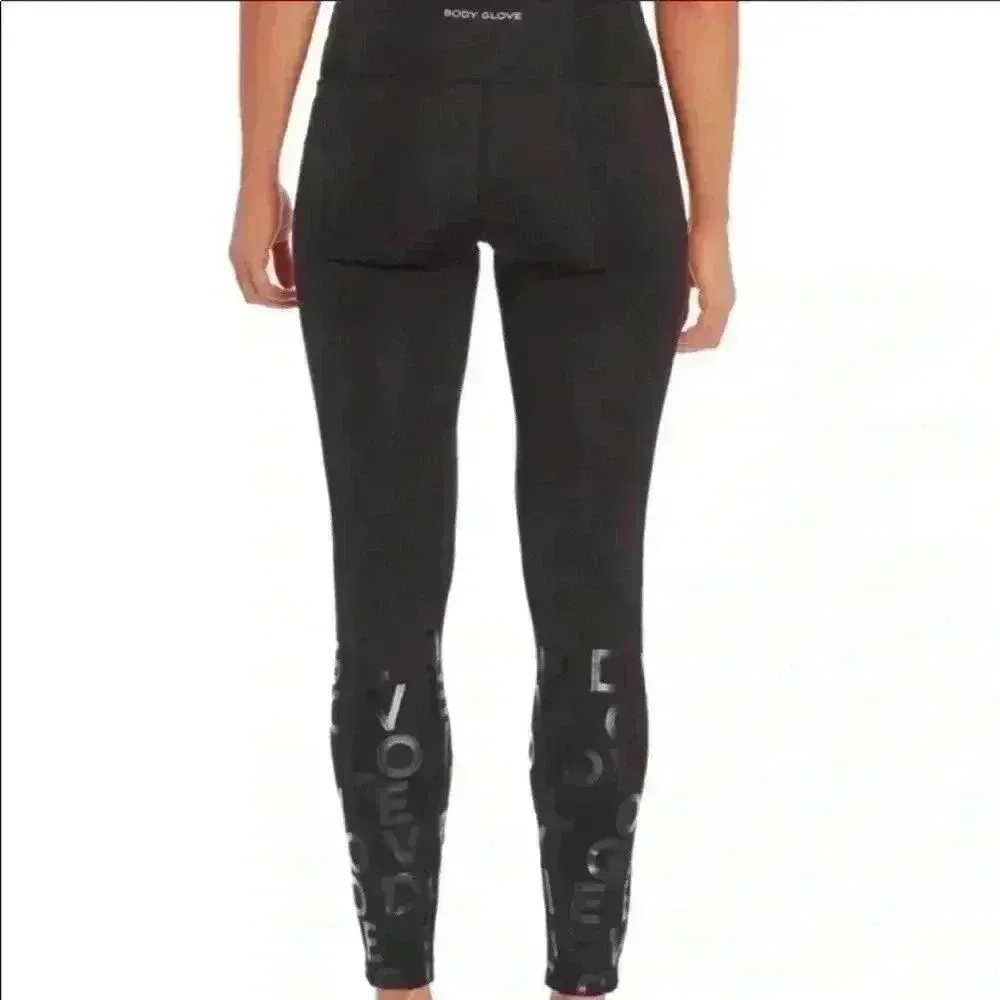 Body Glove Black Active‎ Logo Lined Leggings - Image 2