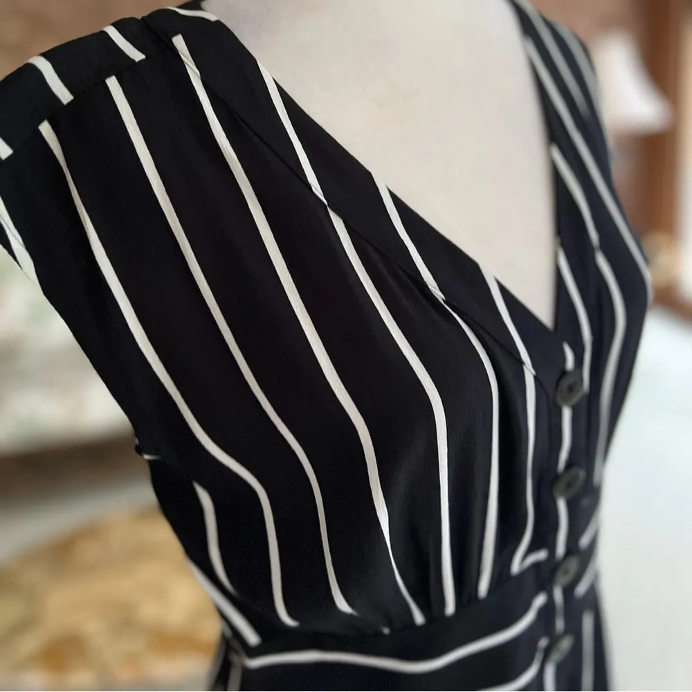 Loft Black Striped Crepe Ruffle Hem Romper 4 - Image 13