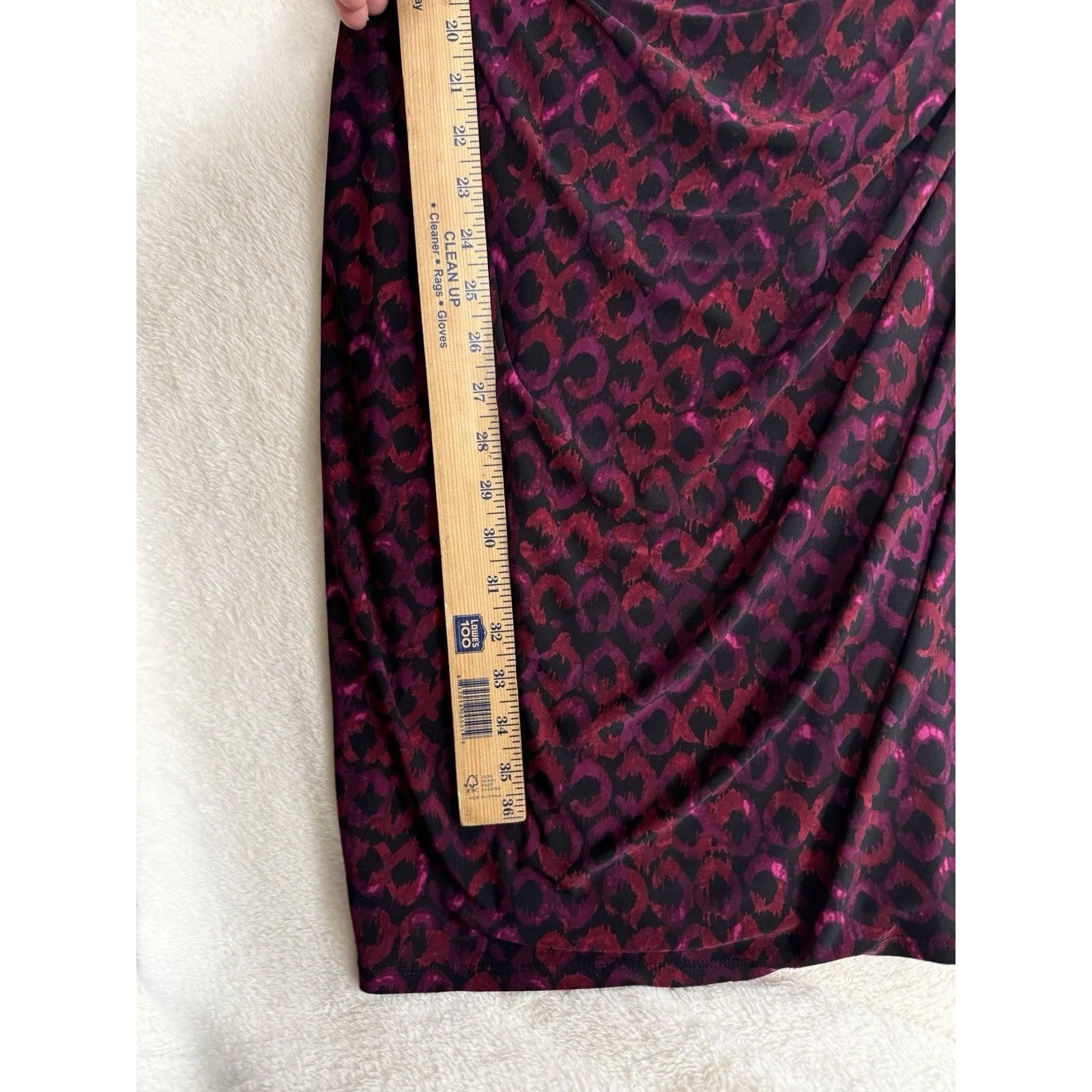 Lauren Ralph Lauren Womens Faux Wrap Dress Size XL Geometric Red Black Ruched - Image 5